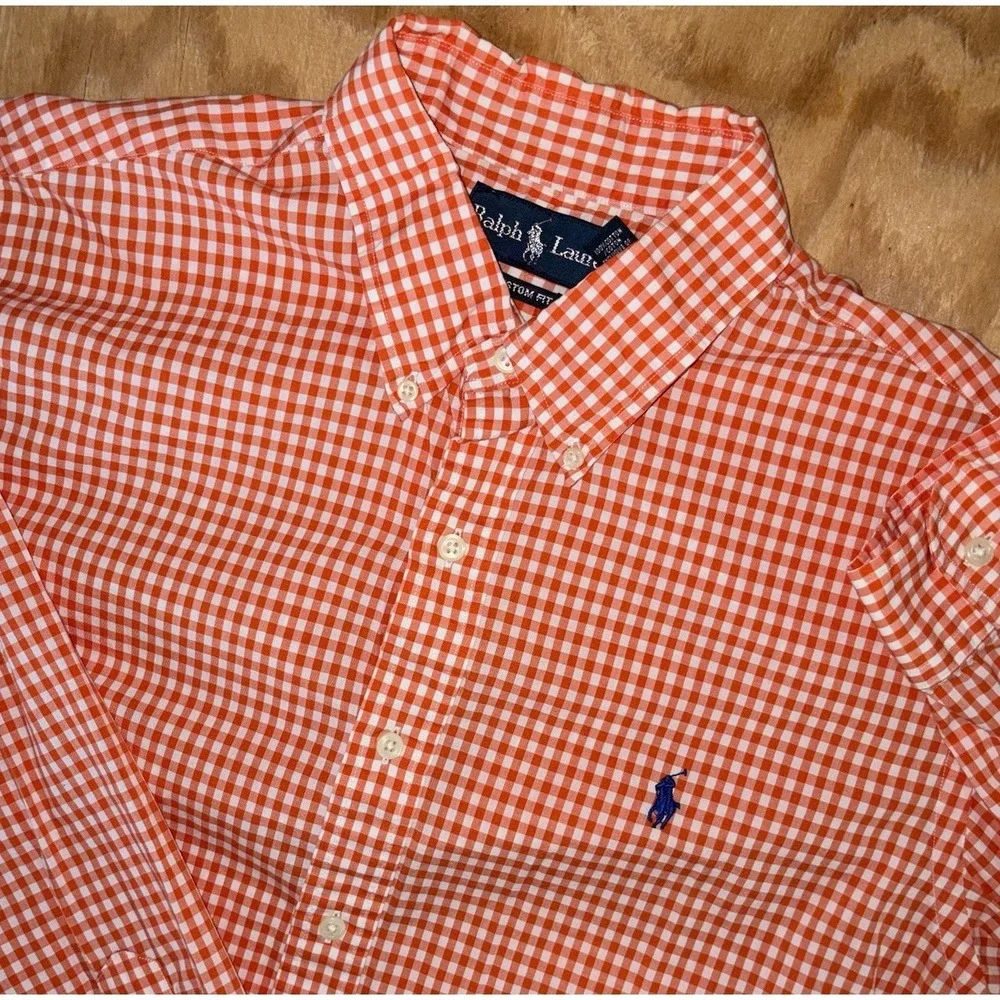 Polo Ralph Lauren Men's Orange Gingham Check Button Down Large Custom Fit